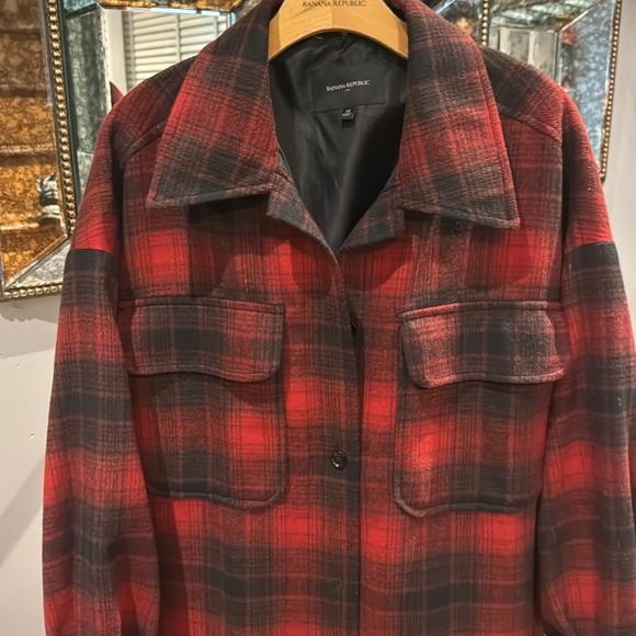 Banana Republic Long red plaid flannel Shacket Size XL - Picture 2 of 10